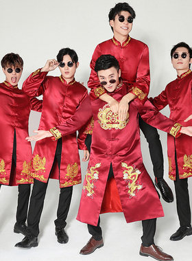 伴郎服兄弟装中式中国风结婚新郎长袍大褂伴郎团礼服旗袍搞笑衣服
