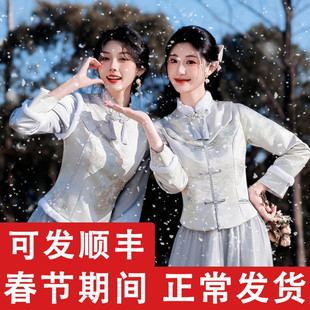 伴娘服中式2025新款冬装礼服女小个子长袖加绒加厚旗袍伴娘姐妹裙