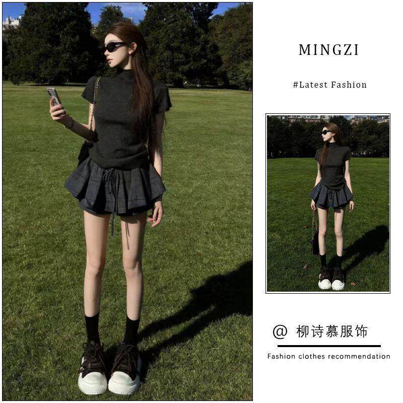 韩系巨好看穿搭一整套2026新款格子半身连衣裙子女夏季短裙套装春