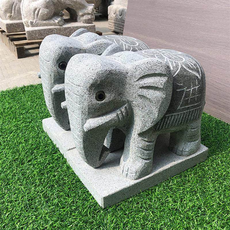 惠安石雕石头小象雕刻摆件大象阳台黑麻石印度红花岗岩风水吉象