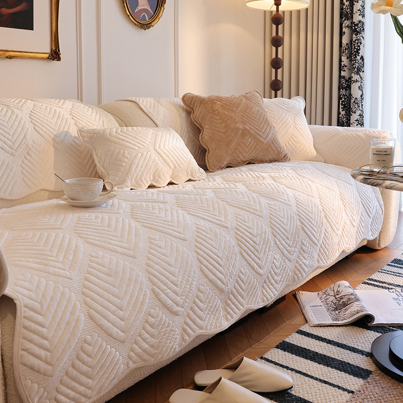 奥比森2024新款奶油风沙发垫冬季毛绒加厚套罩防滑沙发盖布巾坐垫