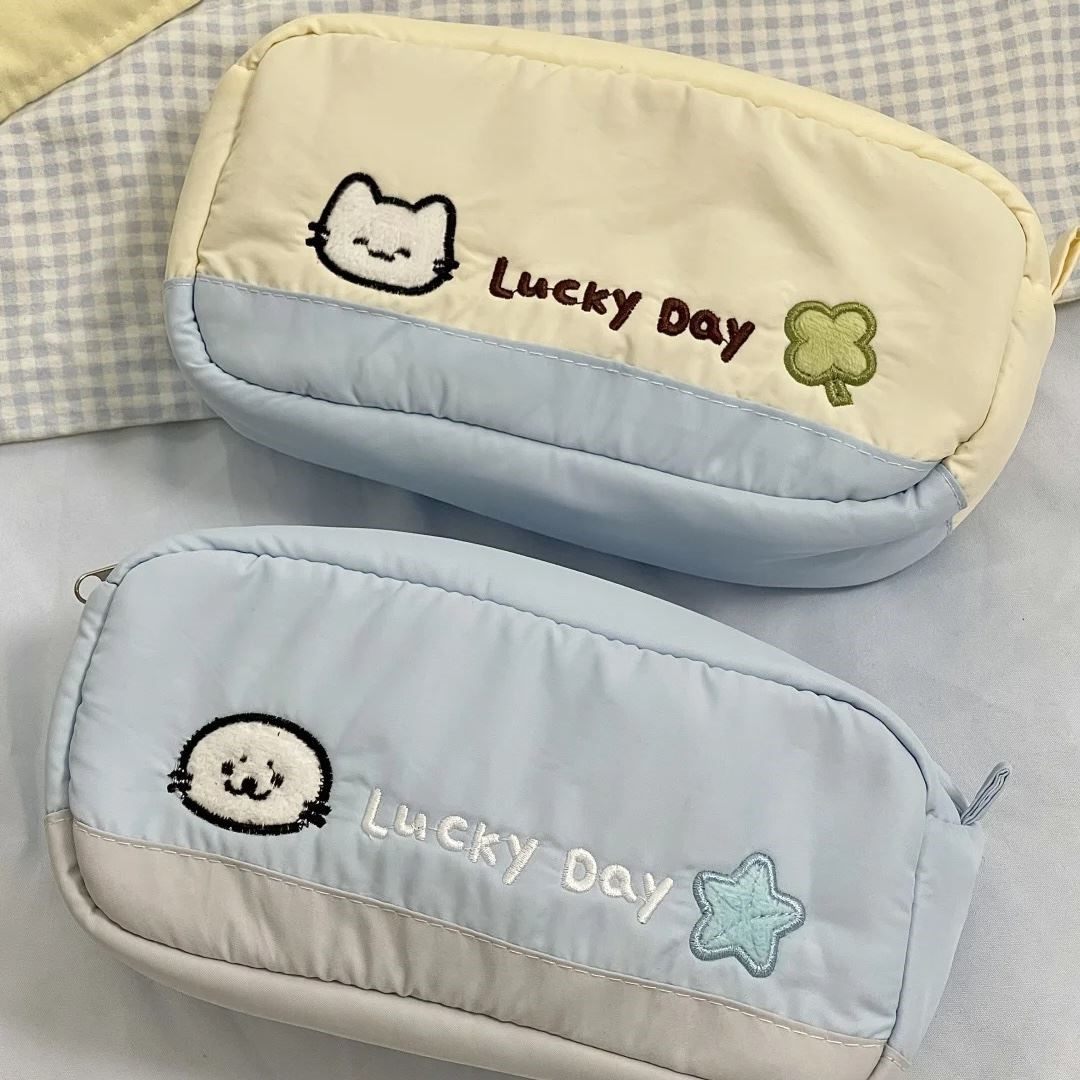 韩系海盐蓝猫咪撞色笔袋高颜值ins大容量女学生铅笔盒文具收纳袋,文具电教/文化用品/商务用品,笔袋,淘宝优惠券,粉丝福利购,淘宝优惠卷