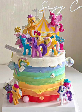 小马宝莉独角兽蛋糕装饰插件彩虹气球女孩甜品台生日烘焙插牌摆件