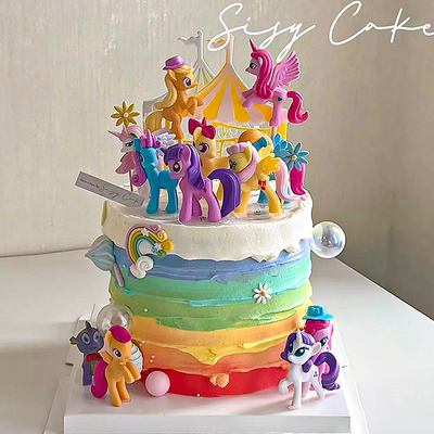 小马宝莉独角兽蛋糕装饰插件彩虹气球女孩甜品台生日烘焙插牌摆件