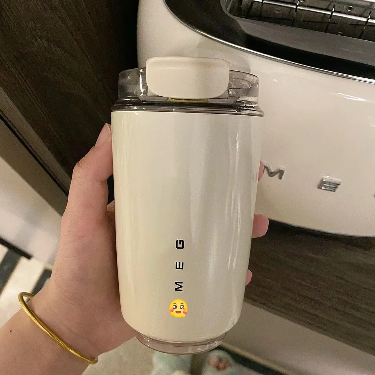 smeg随行杯阚清子同款奶白色咖啡杯不锈钢防漏保温冷热两用