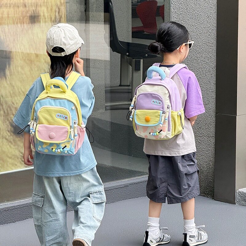 撞色拼接小双肩包女儿童外出小背包可爱卡通幼儿园书包女孩