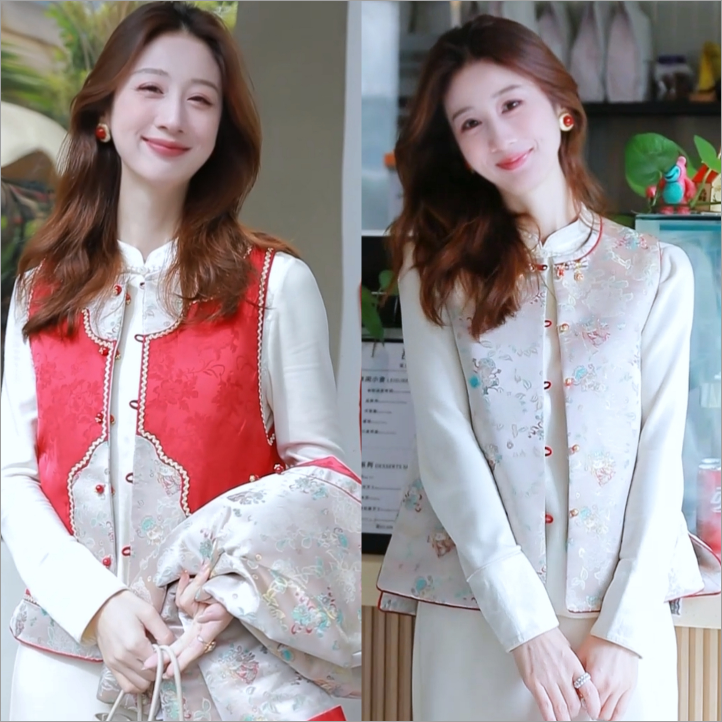 《财神喵》 时尚冬季中式气质复古加厚加棉保暖马甲6997