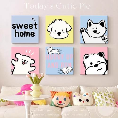 多巴胺卡通线条小狗客厅装饰画