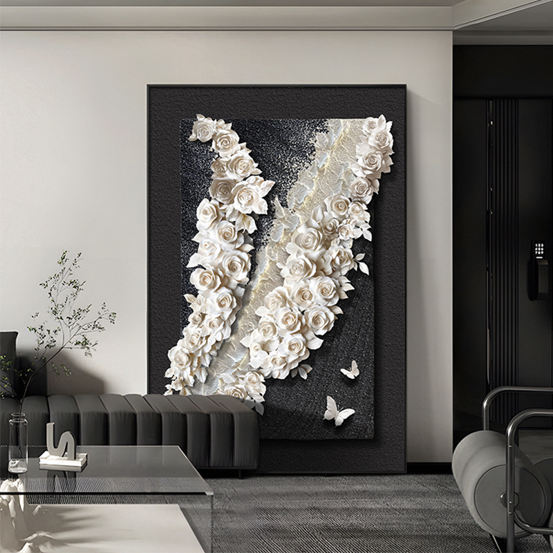 现代简约客厅装饰画高级感沙发背景墙挂画落地画抽象花卉玄关壁画图片