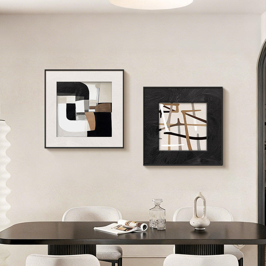 现代简约餐厅装饰画抽象艺术饭桌背景墙挂画高级感客厅两联墙壁画