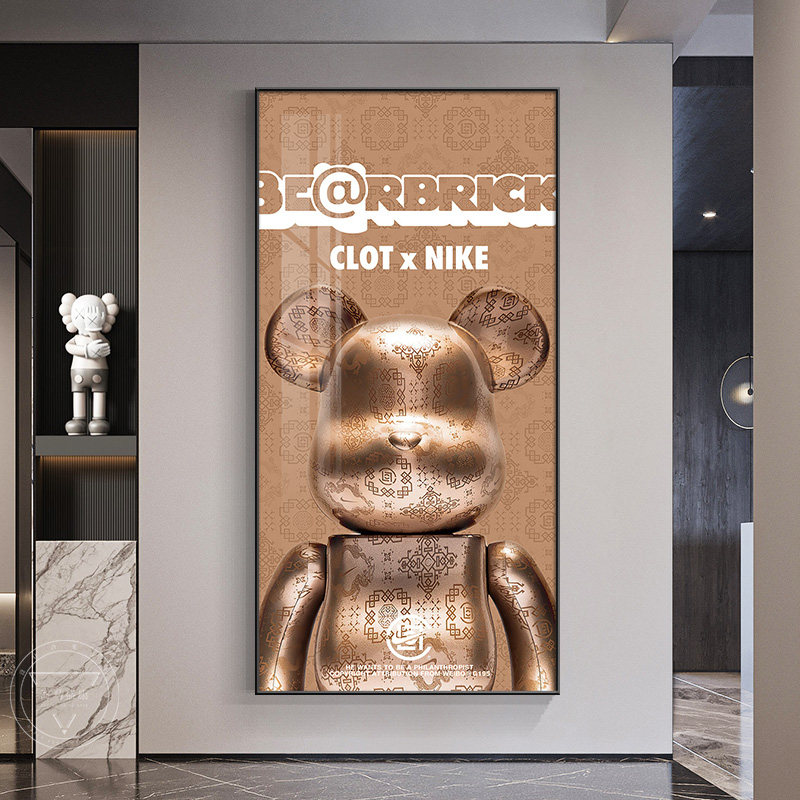 潮牌kaws装饰画暴力熊挂画现代简约客厅落地画轻奢玄关直播间壁画