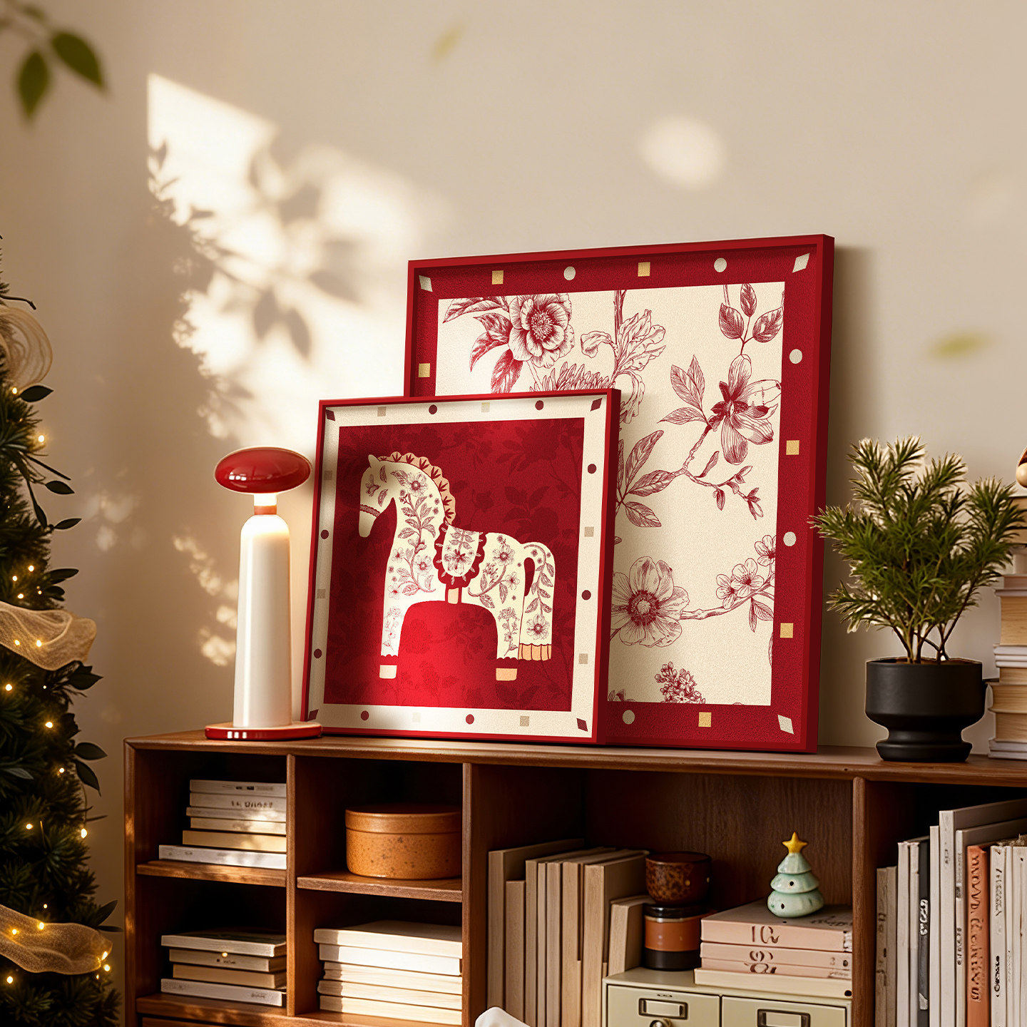 中古风红色小马客厅装饰画新中式餐厅餐边柜氛围摆画卧室桌面壁画,家居饰品,现代装饰画,淘宝优惠券,粉丝福利购,淘宝优惠卷