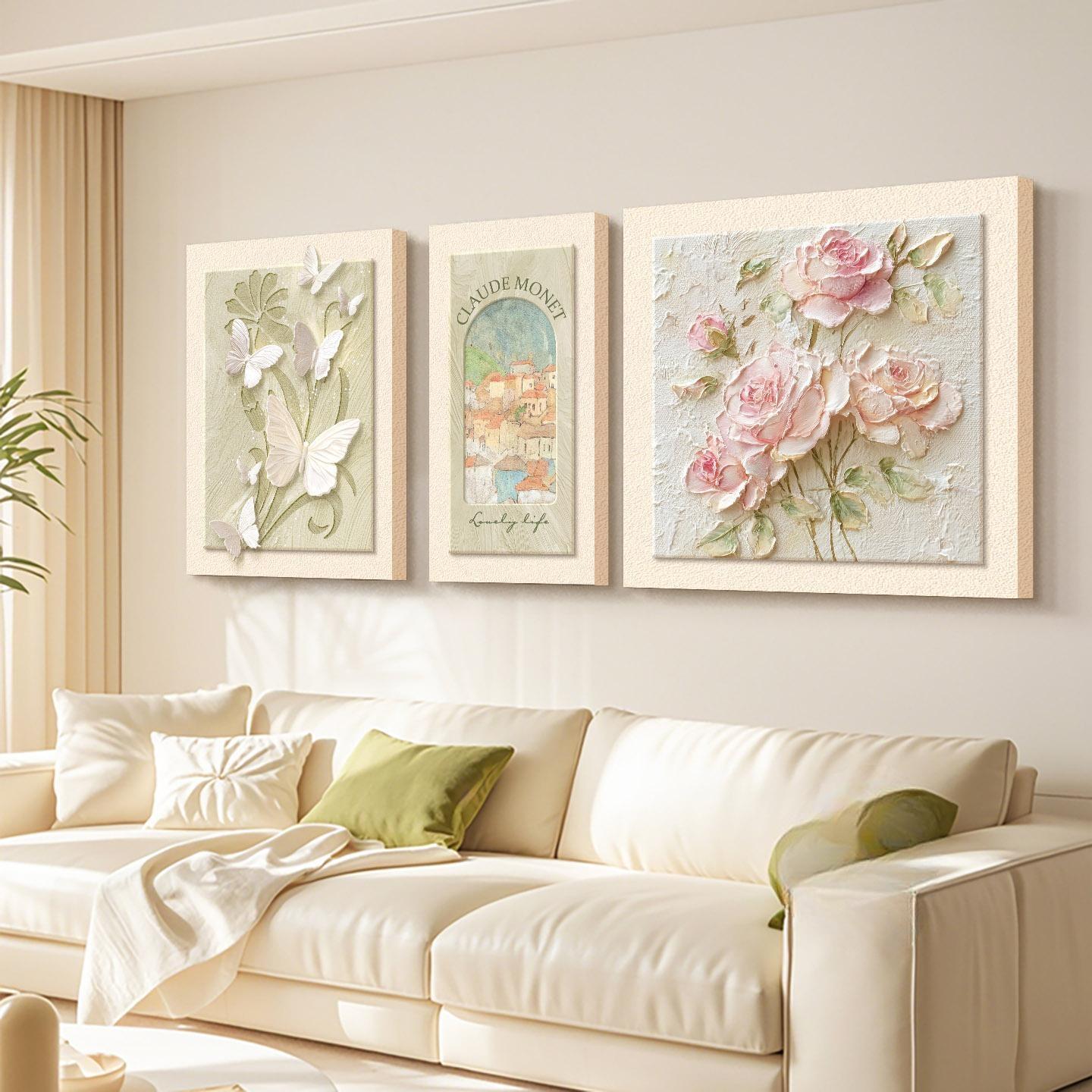 奶油风高级感玫瑰花客厅装饰画