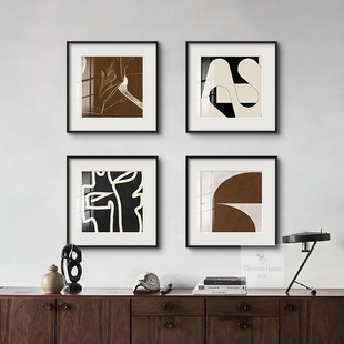 侘寂风小众抽象正方形餐厅装饰画高级感艺术客厅挂画卧室床头壁画