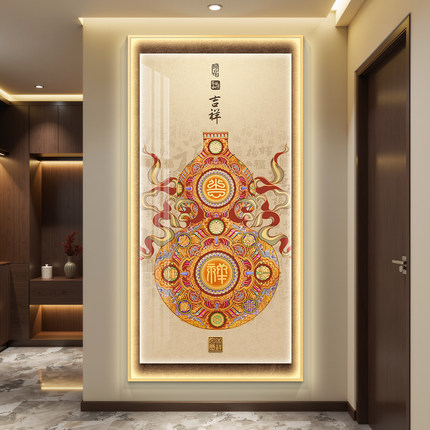 葫芦轻奢led带灯玄关装饰画入户正对门挂画高级感走廊过道墙壁画