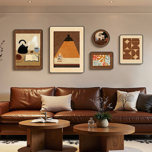 法式复古客厅大白墙装饰画小众艺术沙发背景墙挂画中古风组合壁画