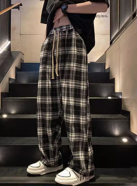 BLACBUK美式复古格子裤子男款慵懒坠感潮牌直筒阔腿休闲长裤A922