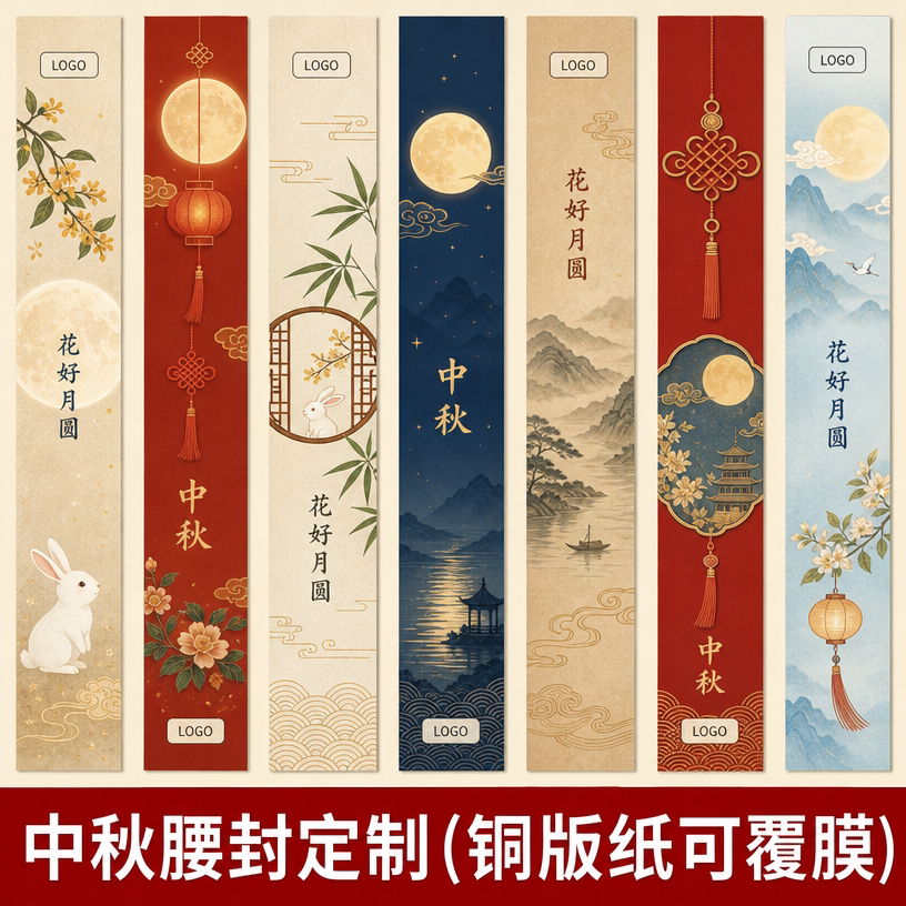 中秋月饼礼盒腰封定制烫金LOGO图片