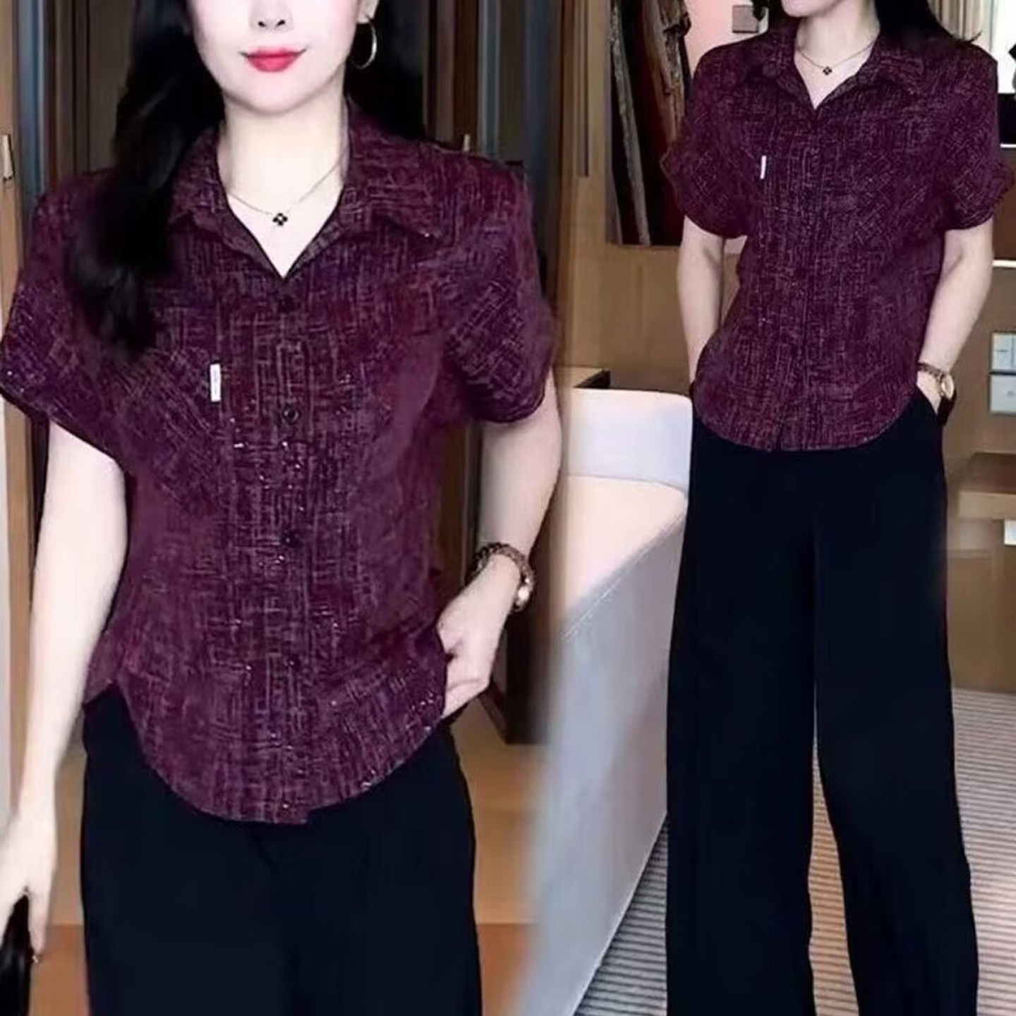 赴达女装冰丝垂感提花衬衫2026夏季女士显瘦雪纺小衫洋气减龄上a2