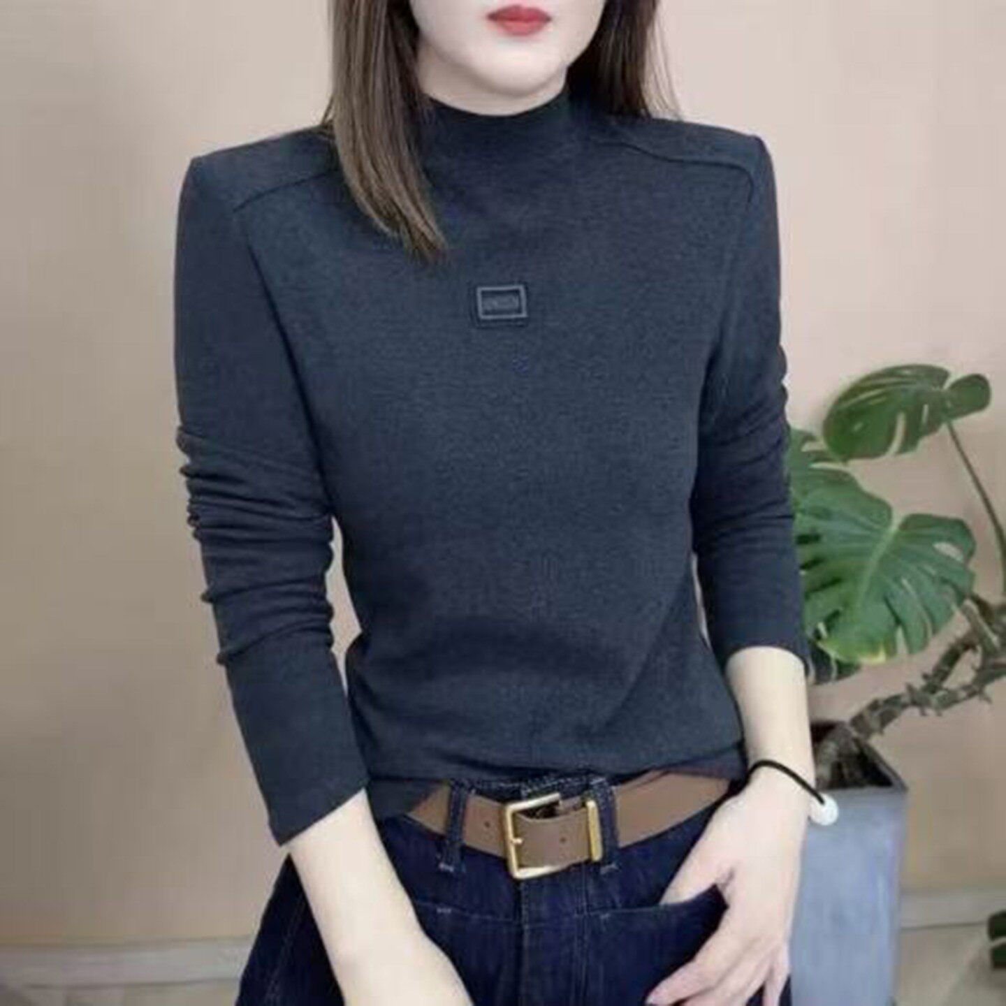 铂瑾精选女装2026秋冬季新款德绒半高领打底衫女修身显瘦长袖Ta9