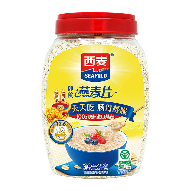 西麦高蛋白质0添加蔗糖纯燕麦片1000g桶懒人速食膳食纤维早餐食品