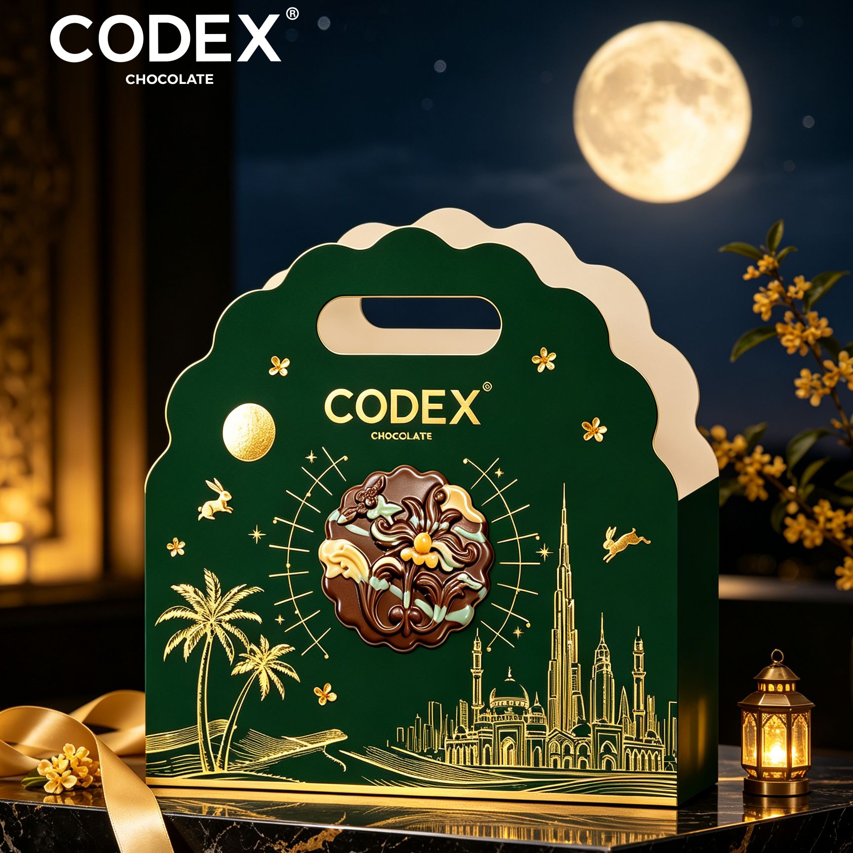 CODEX库德士迪拜风格开心果酱巧克力月饼礼盒含46g*3枚 中秋送礼