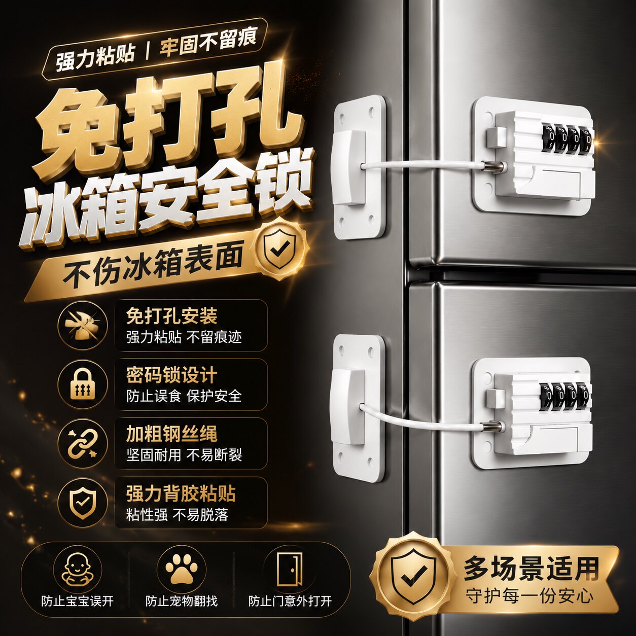 免打孔冰箱锁儿童防护抽屉密码锁图片