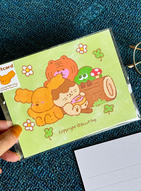 BLUUF TAG原创插画可爱小狗小猫治愈礼物明信片温暖卡片书信贺卡