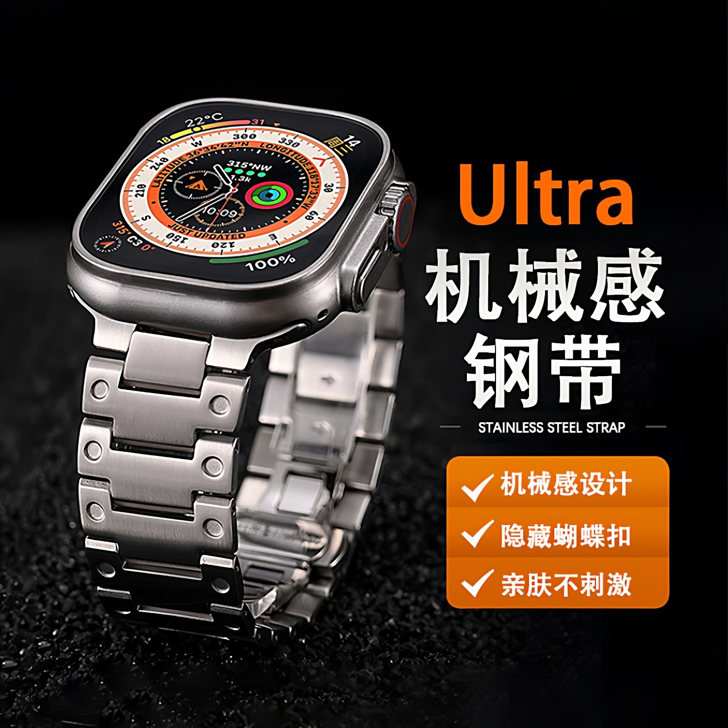 适用苹果手表S11表带iwatch S10复古圆点金属钛合金Ultra3男applewatch表带S7高级S8纯钛SE新款3升级s6钢带S9