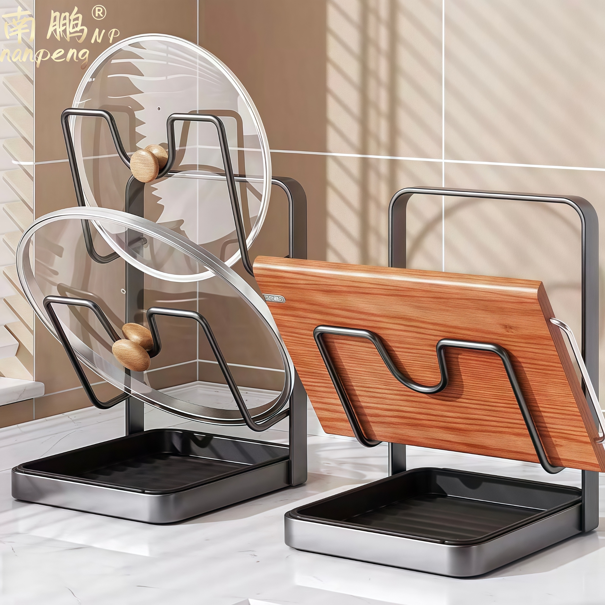 南鹏锅盖架台面锅铲架厨房多功能收纳置物架家用立式菜板放置器