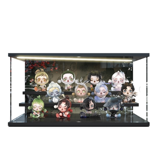 适用泡泡玛特SKULLPANDA 庭前墨梅古风盲盒灯光展示盒手办收纳盒