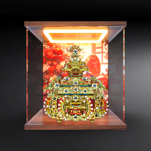 亚克力灯光款展示盒适用拼酷十里红妆点翠妆奁3D立体拼图金属模型