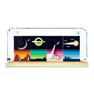 亚克力展示盒适用乐高21340太空时代故事拼装积木透明木制收纳盒