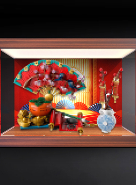 适用新春80117五福迎春 积木模型手办灯箱款亚克力透明收纳展示盒