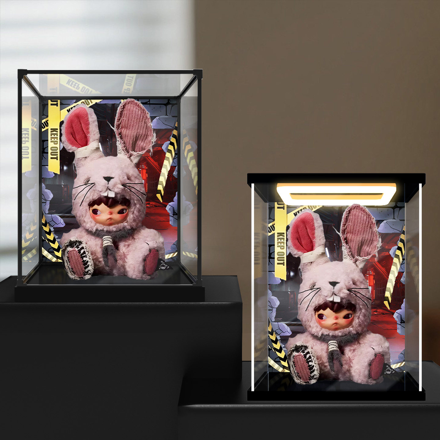 贝格宝适用 泡泡玛特HIRONO小野兔毛绒公仔盲盒亚克力灯光收纳盒