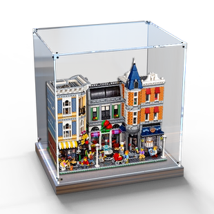 亚克力展示盒适用乐高10255城市中心高乐积木模型木质底座收纳盒