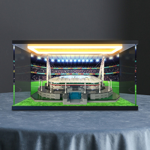 回型灯亚克力收纳盒适用咔嗒积木尤文图斯安联竞技球场模型防尘罩