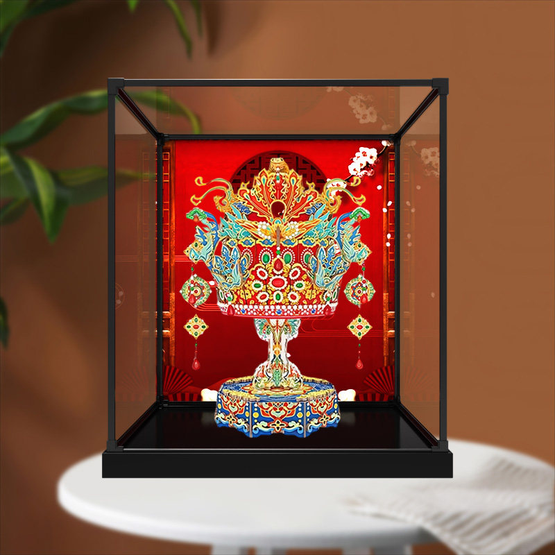 适用同趣有凤来仪展示盒八音盒凤冠积木合金框架亚克力透明收纳盒