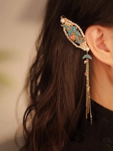 烧蓝流苏边夹侧耳发夹高端精致侧边额头发饰前额耳边发卡国风头饰