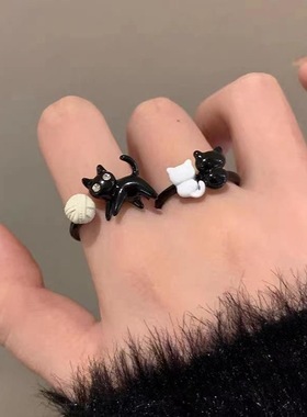 搞怪童趣可爱卡通猫咪戒指女ins小众设计开口指环可爱简约时尚