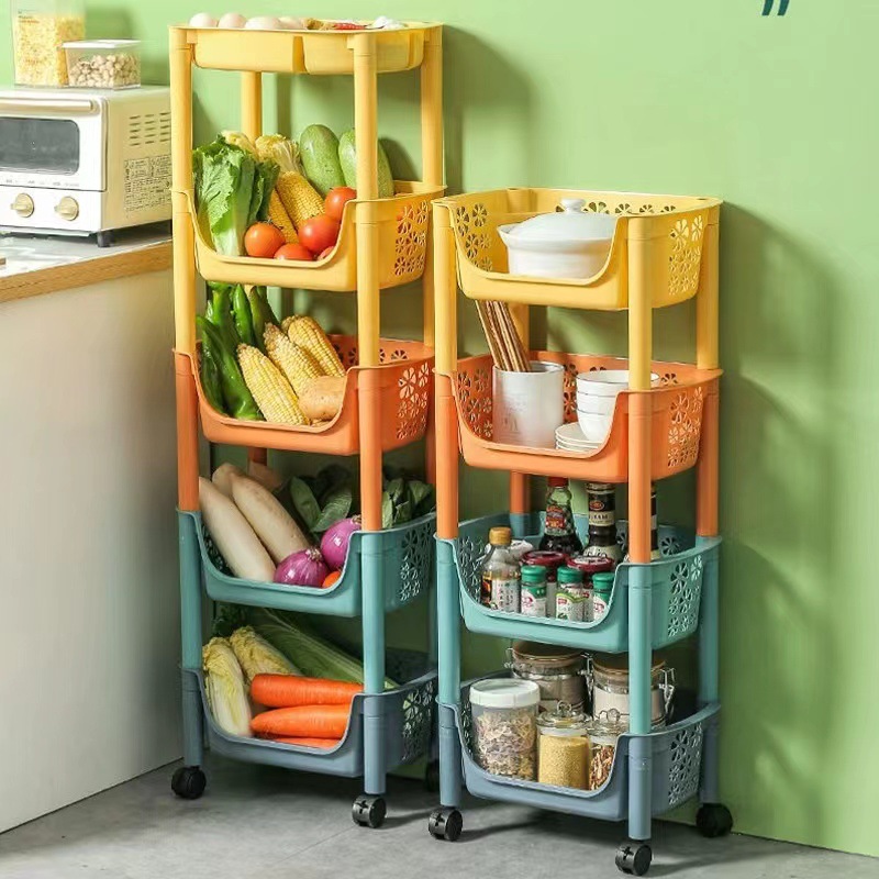 厨房蔬菜置物架落地移动多层收纳书架推车家用零食儿童玩具储物架