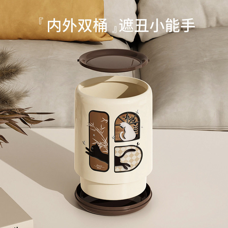 中古风桌面垃圾桶台面大容量复古高颜值创意新款家用可爱大摇盖