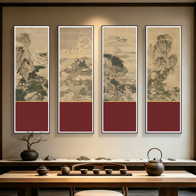 宋式美学酒店玄关走廊过道挂画新中式客厅装饰画茶室包间饭厅壁画