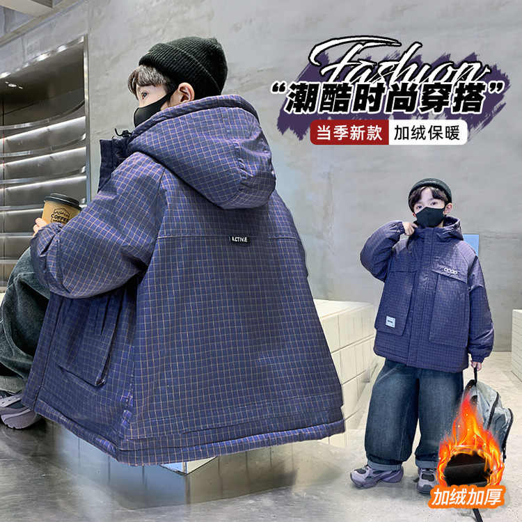 男童风衣外套加绒加厚冬季男孩中长款中大童微胖早冬超酷六7七岁1