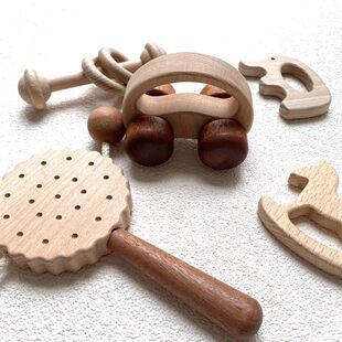 木言新生婴儿儿童0-1岁手摇铃宝宝早教安抚实木头木质玩具拨浪鼓
