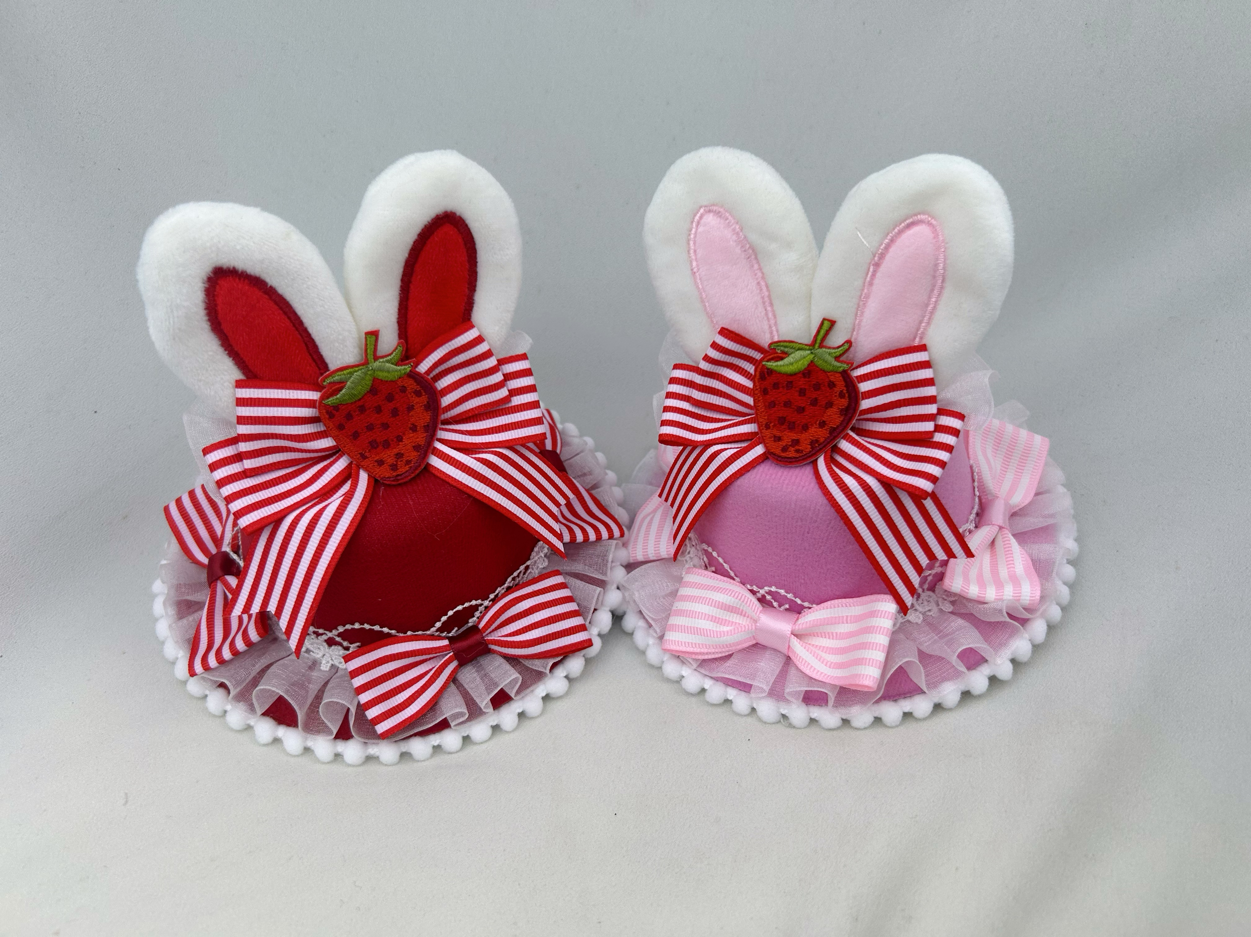 原创Lolita草莓蝴蝶结可爱兔耳朵小礼帽头饰条纹草莓元素甜呲发饰