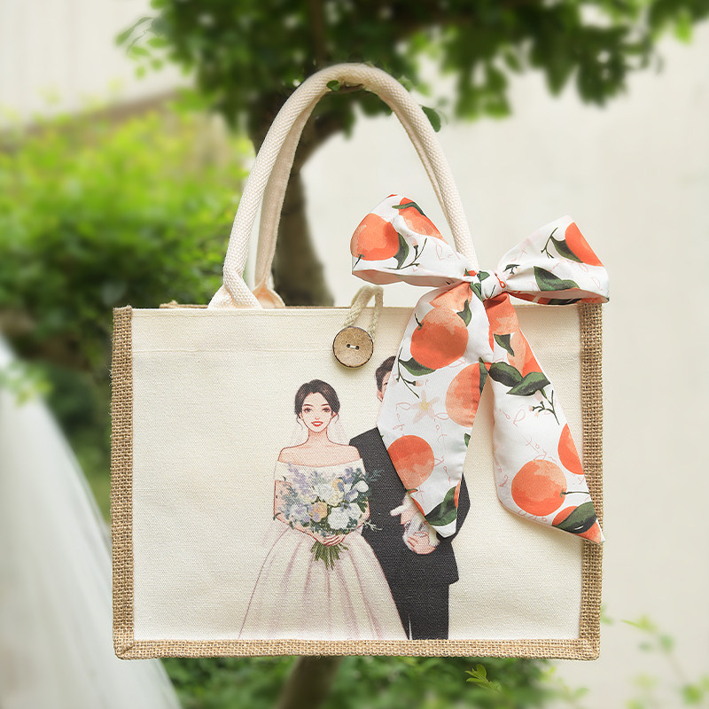 结婚回礼礼盒礼物送新人高档实用棉麻婚礼送伴娘伴郎姐妹团礼品袋