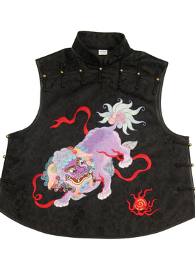 原创云饰图腾民族风中式立领上衣刺绣十三太保马甲马夹坎肩背心女