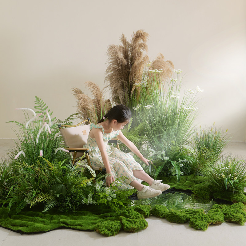 大型彷真绿色植物芭蕾风小清新氛围感芦苇草丛摄影道具角落室内装