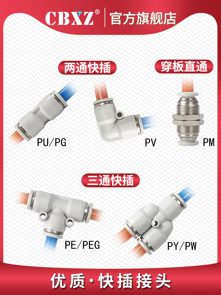 气动快插气管快接头隔板直通对接三通变径PU/PG/PE-4/6/8/10/12mm